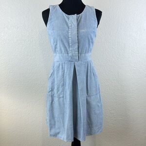 J Crew Womens Sleeveless Scoop Neck Mini Shift Dress Blue Cotton Size 0